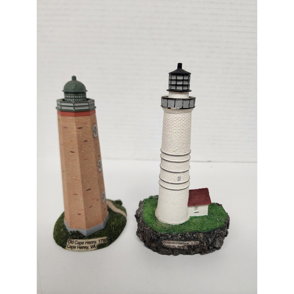 Vintage Lefton Lighthouse Figurines - Boston Harbor, 1783 & Old Cape Henry, 1792
